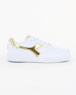 DIADORA RAPTOR LOW METALIC SATIN WN - Sneakers bianca con dettagli oro e lacci