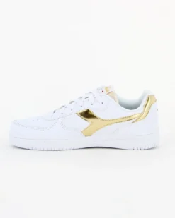 DIADORA RAPTOR LOW METALIC SATIN WN - Sneakers bianca con dettagli oro e lacci