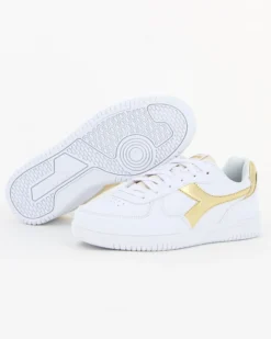 DIADORA RAPTOR LOW METALIC SATIN WN - Sneakers bianca con dettagli oro e lacci