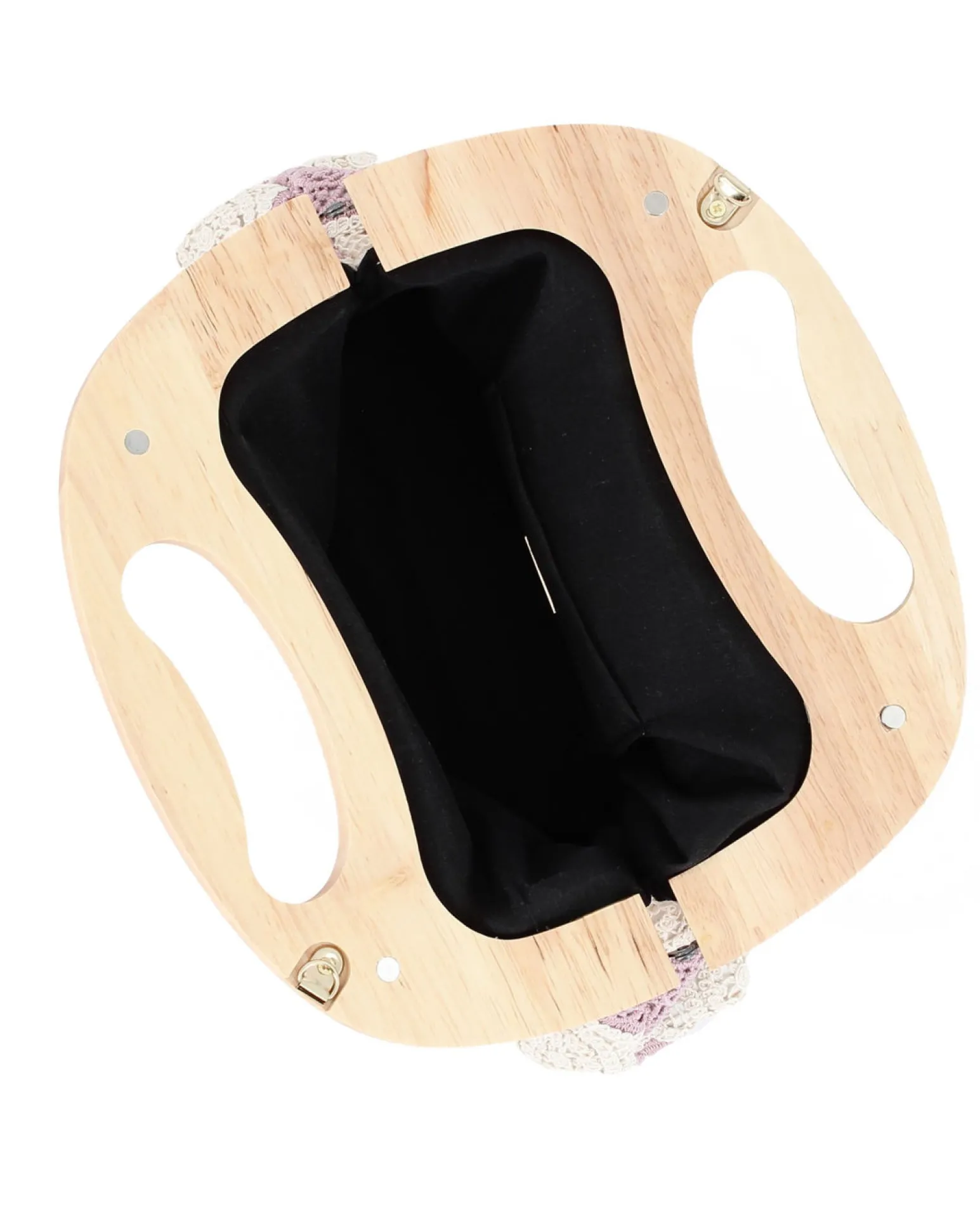 DIVAS - Borsa a mano ricamata nudo e panna con manico in legno