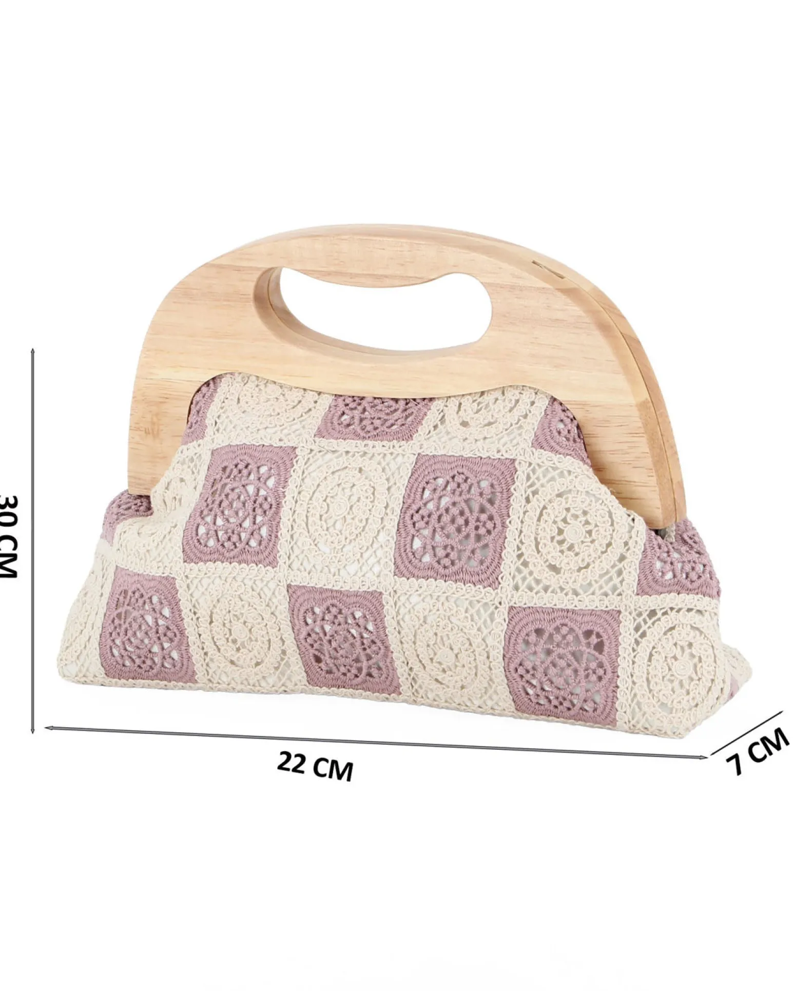 DIVAS - Borsa a mano ricamata nudo e panna con manico in legno