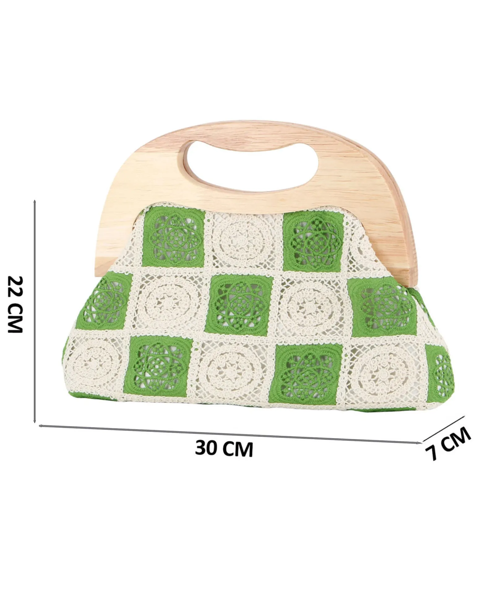 DIVAS - Borsa a mano ricamata verde e panna con manico in legno