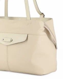 DIVAS - Borsa a spalla beige in VERA PELLE con manici regolabili, MADE IN ITALY
