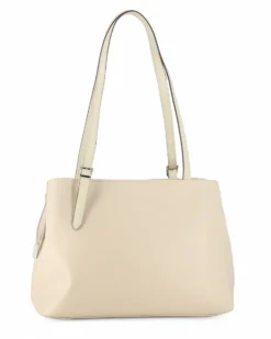 DIVAS - Borsa a spalla beige in VERA PELLE con manici regolabili, MADE IN ITALY