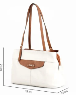 DIVAS - Borsa a spalla bianca in VERA PELLE con finiture cuoio e manici regolabili, MADE IN ITALY