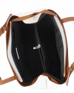 DIVAS - Borsa a spalla bianca in VERA PELLE con finiture cuoio e manici regolabili, MADE IN ITALY