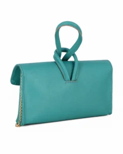 DIVAS - Borsa bracciale azzurra con catena oro VERA PELLE, MADE IN ITALY