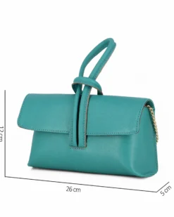 DIVAS - Borsa bracciale azzurra con catena oro VERA PELLE, MADE IN ITALY
