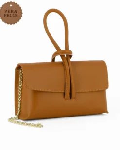 DIVAS - Borsa bracciale cuoio con catena oro VERA PELLE, MADE IN ITALY