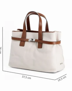DIVAS - Borsa due manici beige in VERA PELLE con tracolla nastro - MADE IN ITALY