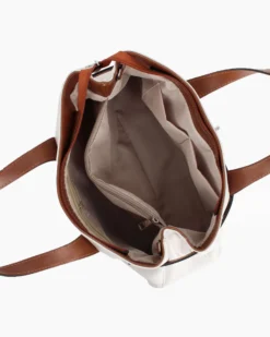 DIVAS - Borsa due manici beige in VERA PELLE con tracolla nastro - MADE IN ITALY