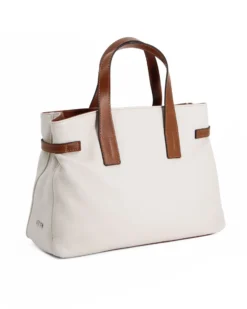 DIVAS - Borsa due manici beige in VERA PELLE con tracolla nastro - MADE IN ITALY