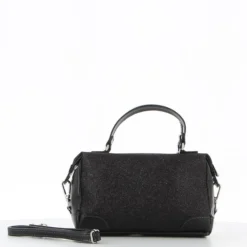 DIVAS - Borsa glitter nero con due manici e tracolla rimovibile, MADE IN ITALY