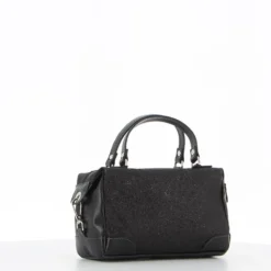 DIVAS - Borsa glitter nero con due manici e tracolla rimovibile, MADE IN ITALY