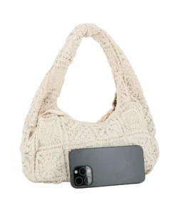 DIVAS - Borsa hobo in pizzo crochet beige