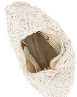 DIVAS - Borsa hobo in pizzo crochet beige