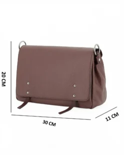 DIVAS - Borsa marrone in VERA PELLE con patta e tracolla nastro - MADE IN ITALY