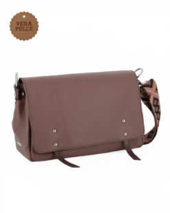 DIVAS - Borsa marrone in VERA PELLE con patta e tracolla nastro - MADE IN ITALY
