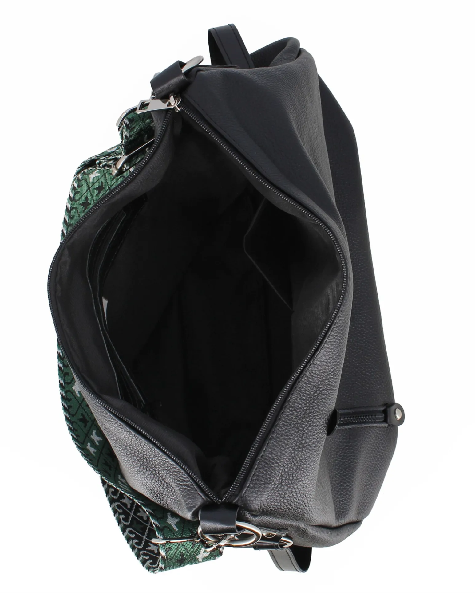 DIVAS - Borsa nera con tracolla nastro in VERA PELLE - MADE IN ITALY