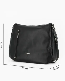 DIVAS - Borsa nera con tracolla nastro in VERA PELLE - MADE IN ITALY