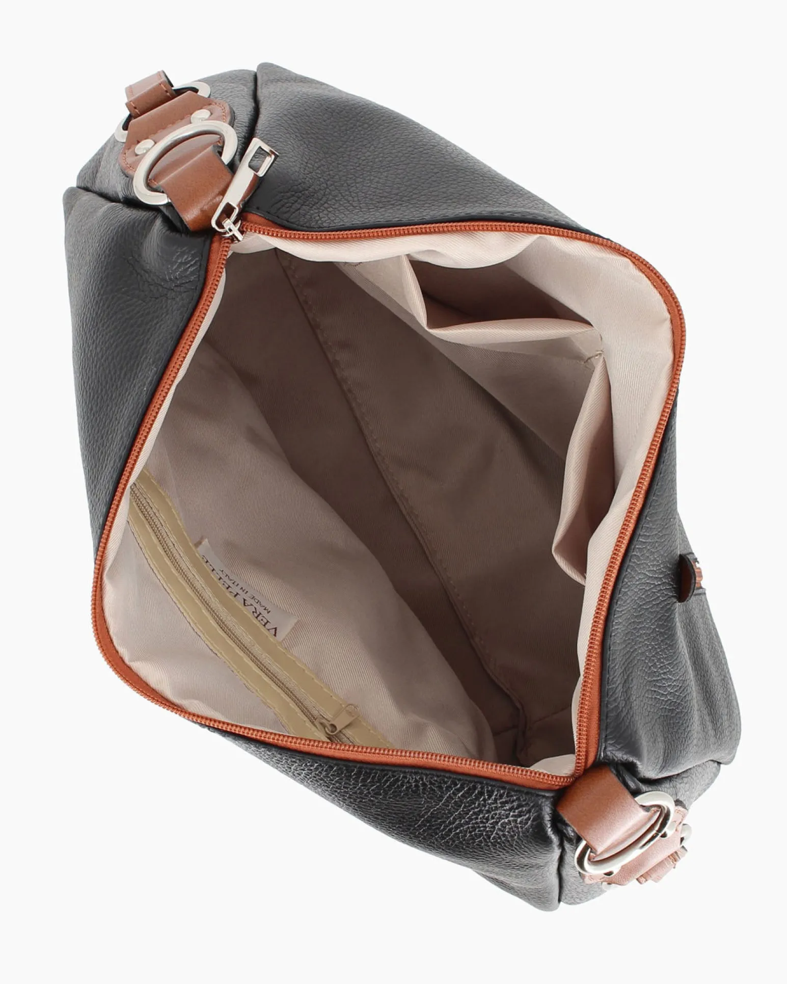 DIVAS - Borsa nera con tracolla nastro in VERA PELLE - MADE IN ITALY