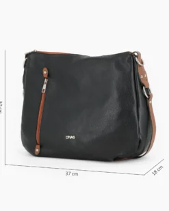 DIVAS - Borsa nera con tracolla nastro in VERA PELLE - MADE IN ITALY