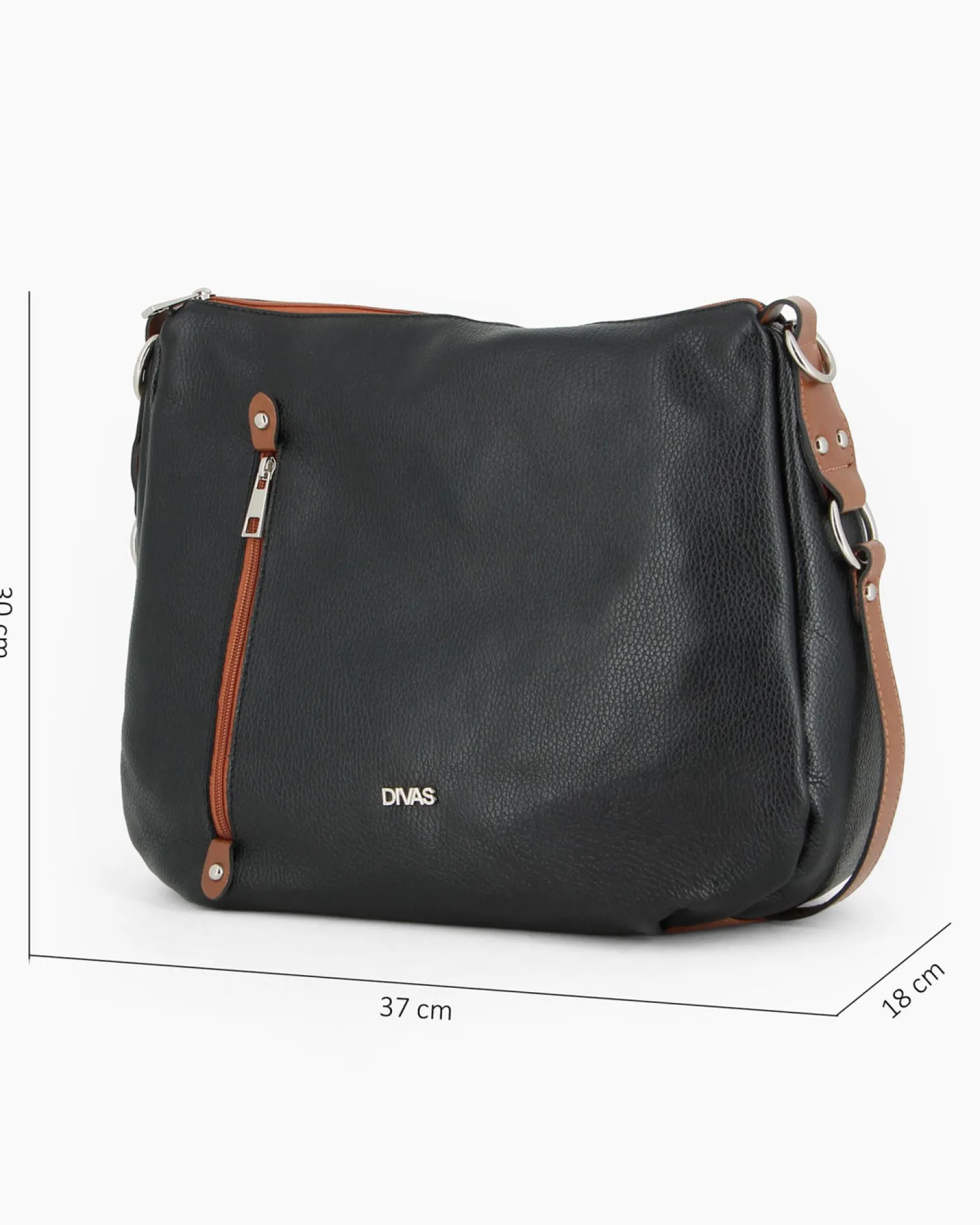 DIVAS - Borsa nera con tracolla nastro in VERA PELLE - MADE IN ITALY