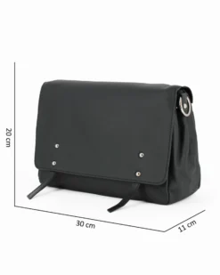 DIVAS - Borsa nera VERA PELLE con patta e tracolla nastro -MADE IN ITALY