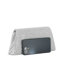 DIVAS - Borsa pochette argento con strass e manico
