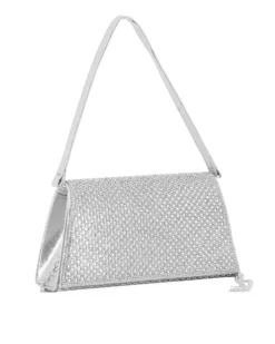 DIVAS - Borsa pochette argento con strass e manico