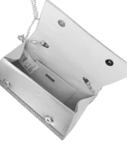 DIVAS - Borsa pochette argento con strass e manico
