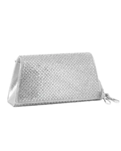 DIVAS - Borsa pochette argento con strass e manico
