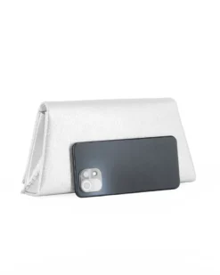DIVAS - Borsa pochette argento da cerimonia con manico e catena metallo