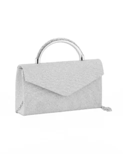 DIVAS - Borsa pochette argento in lurex con manico gioiello