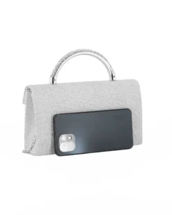 DIVAS - Borsa pochette argento in lurex con manico gioiello