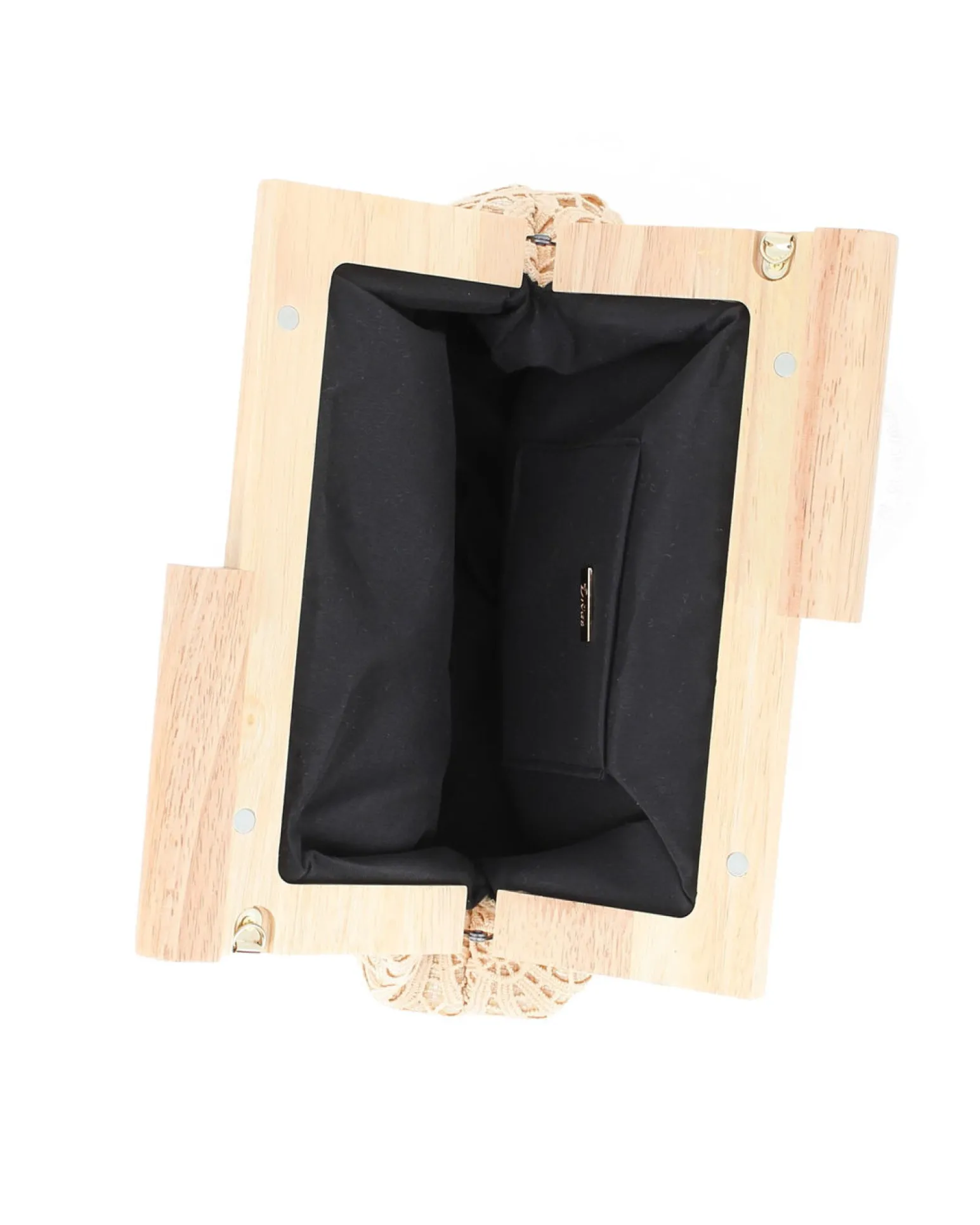 DIVAS - Borsa pochette beige ricamata con stecca in legno