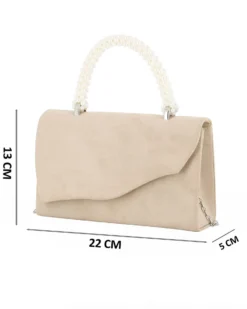 DIVAS - Borsa pochette beige scamosciata con manico perle