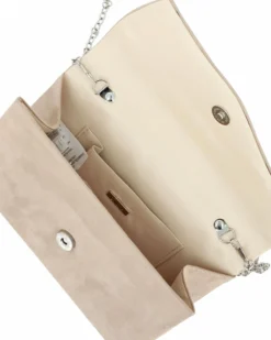 DIVAS - Borsa pochette beige scamosciata con manico perle