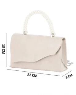DIVAS - Borsa pochette bianco off white scamosciata con manico perle