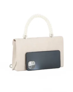 DIVAS - Borsa pochette bianco off white scamosciata con manico perle
