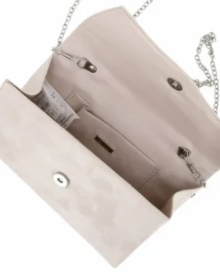 DIVAS - Borsa pochette bianco off white scamosciata con manico perle