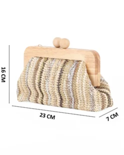DIVAS - Borsa pochette in paglia multicolor beige con stecca in legno