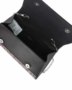 DIVAS - Borsa pochette nera con strass multicolor , manico e catena metallo