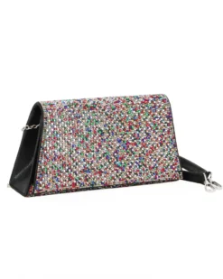 DIVAS - Borsa pochette nera con strass multicolor , manico e catena metallo
