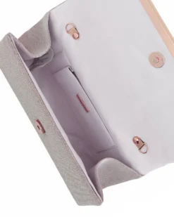 DIVAS - Borsa pochette nude in glitter con stecca in strass sulla patta