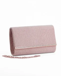 DIVAS - Borsa pochette nude in glitter con stecca in strass sulla patta