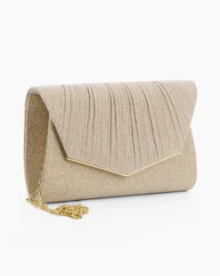 DIVAS - Borsa pochette platino in lurex con patta plissettata