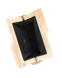 DIVAS - Borsa pochette verde ricamata con stecca in legno