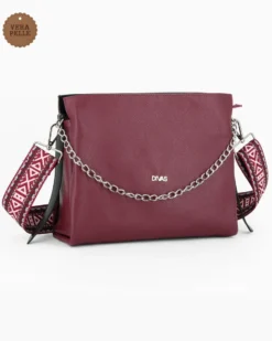 DIVAS - Borsa sacca bordeaux in VERA PELLE con tracolla nastro - MADE IN ITALY