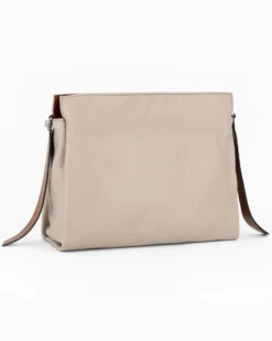 DIVAS - Borsa sacca taupe in VERA PELLE con tracolla nastro - MADE IN ITALY
